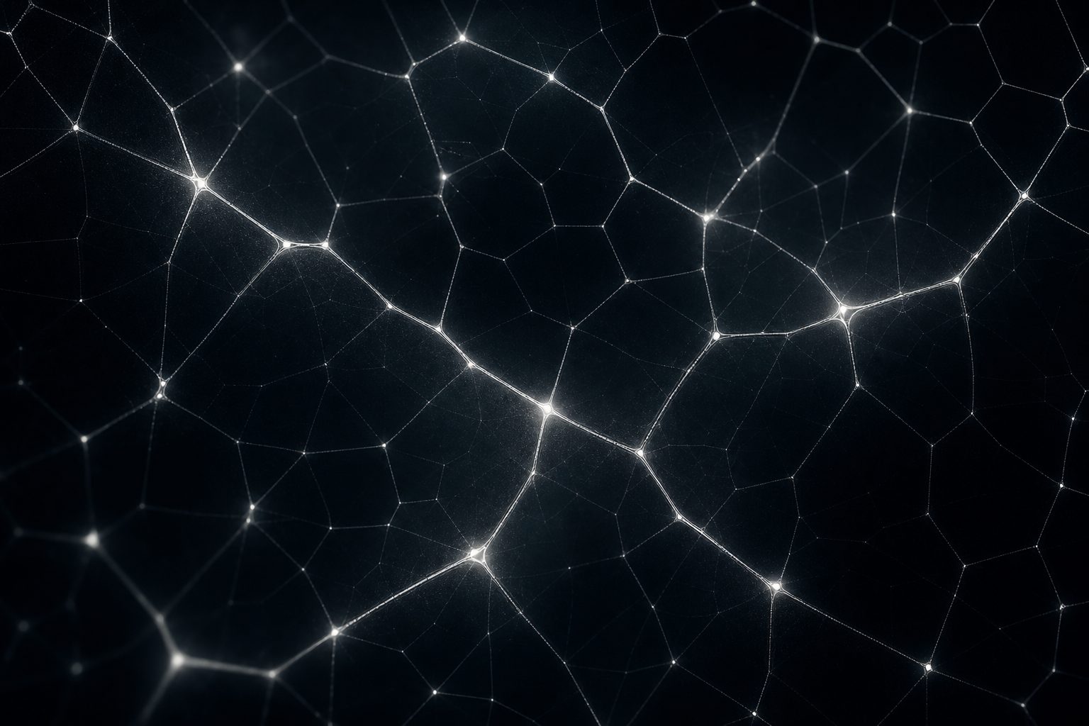 Abstract network of glowing lines and nodes on a dark background